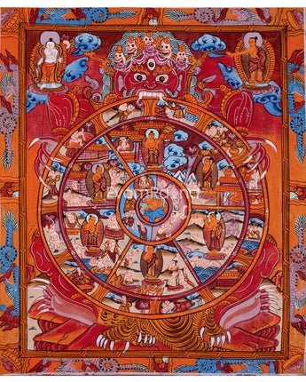 Rare Hand Painted Wheel of Life Thangka