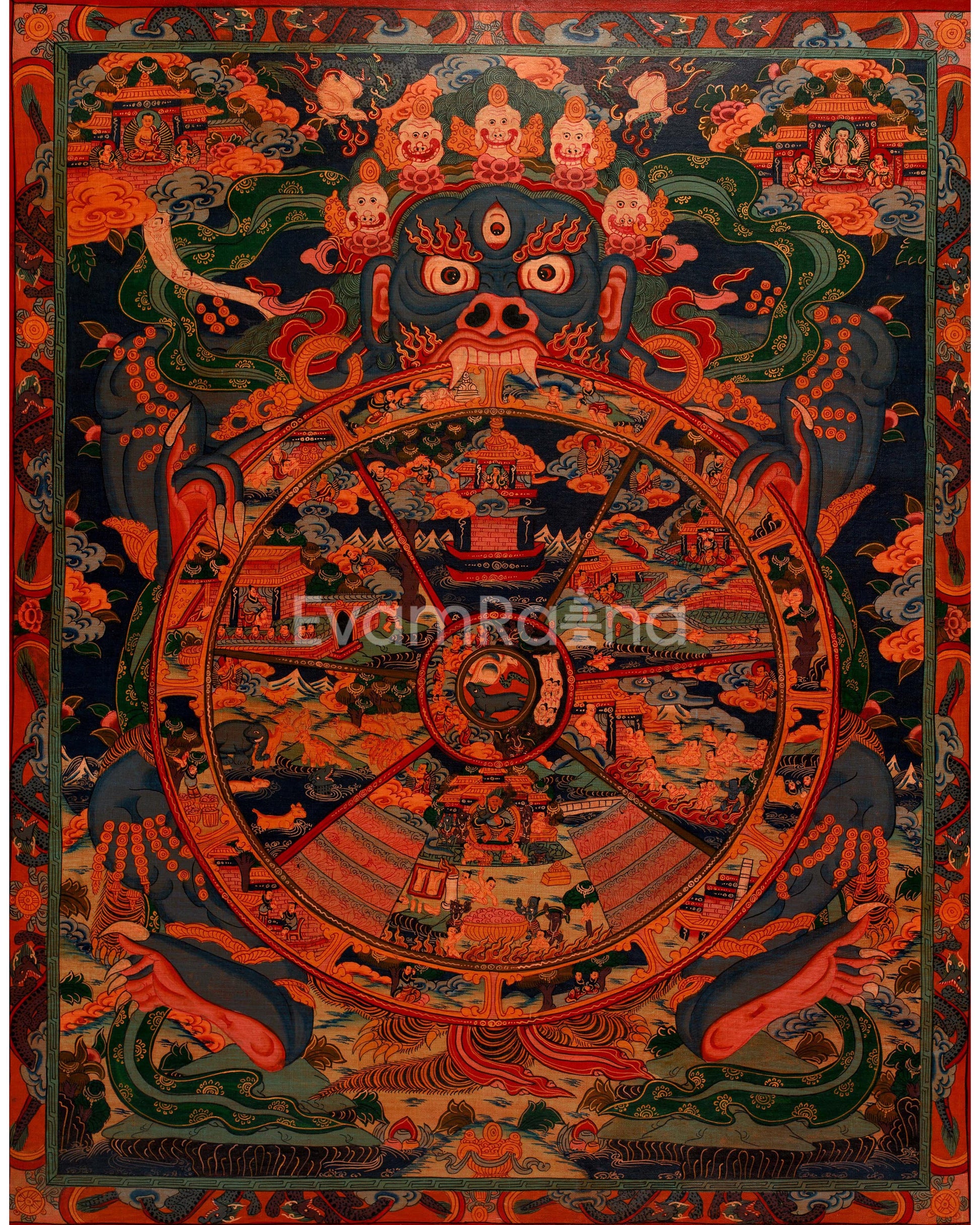 Original Hand-Painted Oil-Varnished Wheel of Life