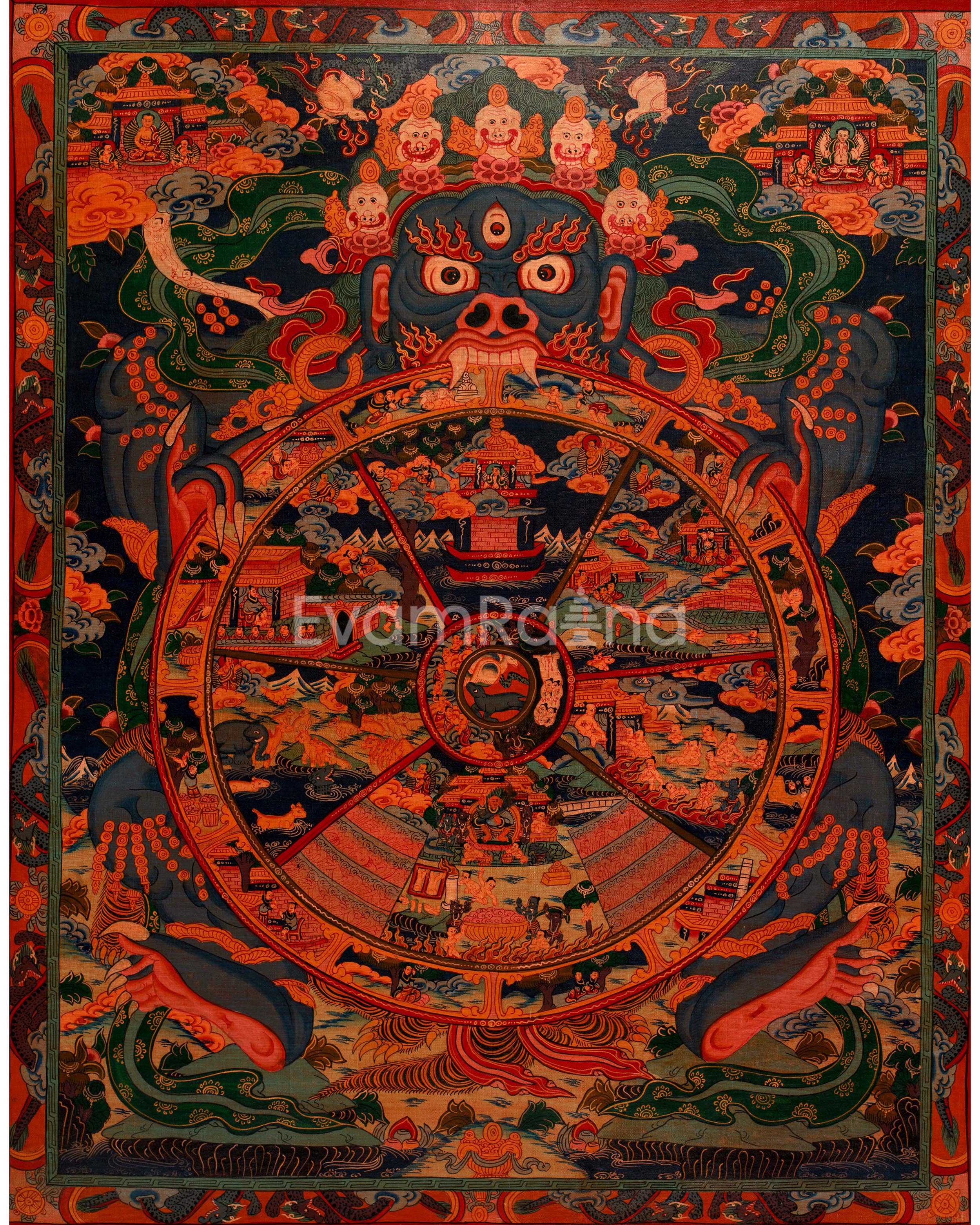Original Hand-Painted Oil-Varnished Wheel of Life