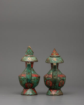 Tibetan Bhumba Set with Turquoise & Coral Inlay