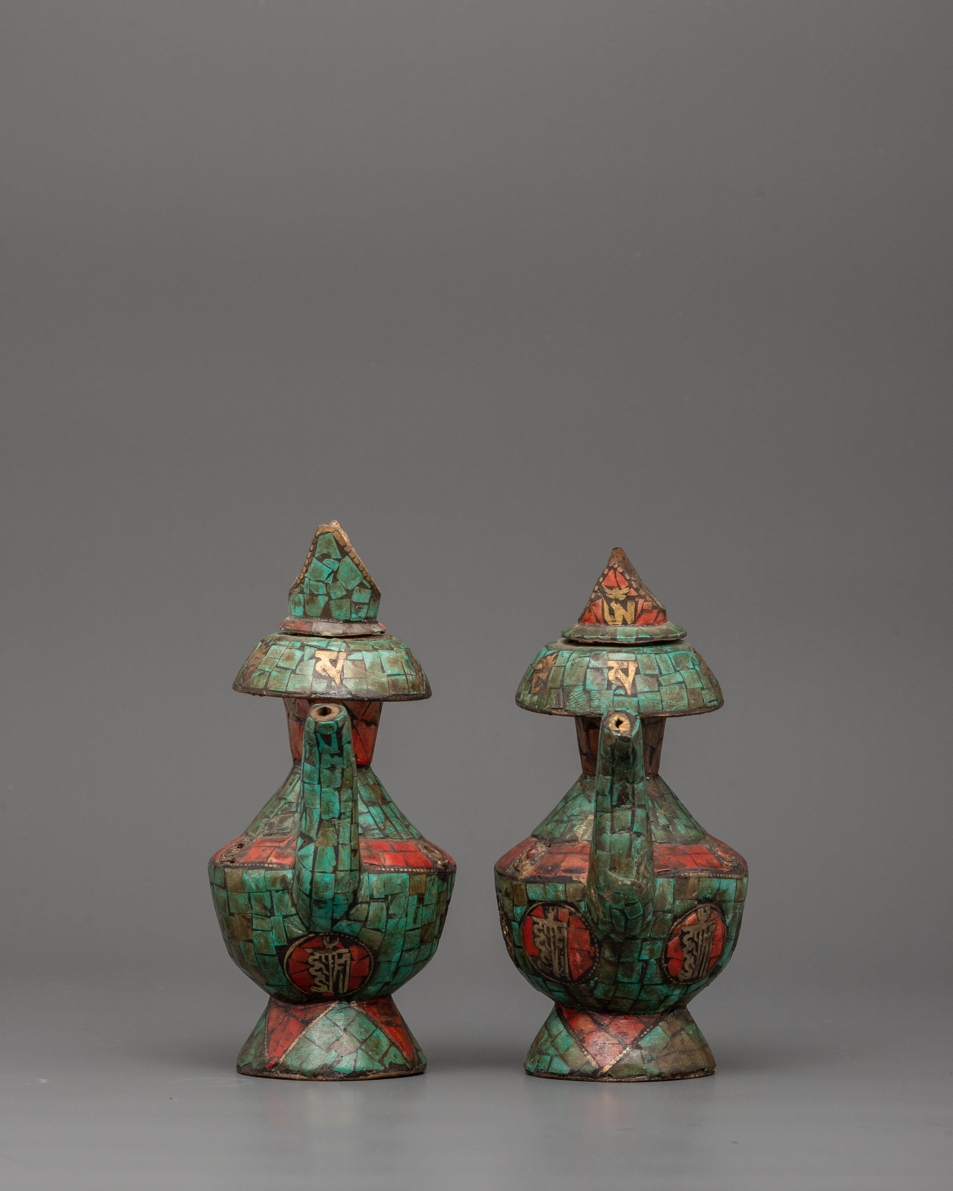 Tibetan Bhumba Set with Turquoise & Coral Inlay