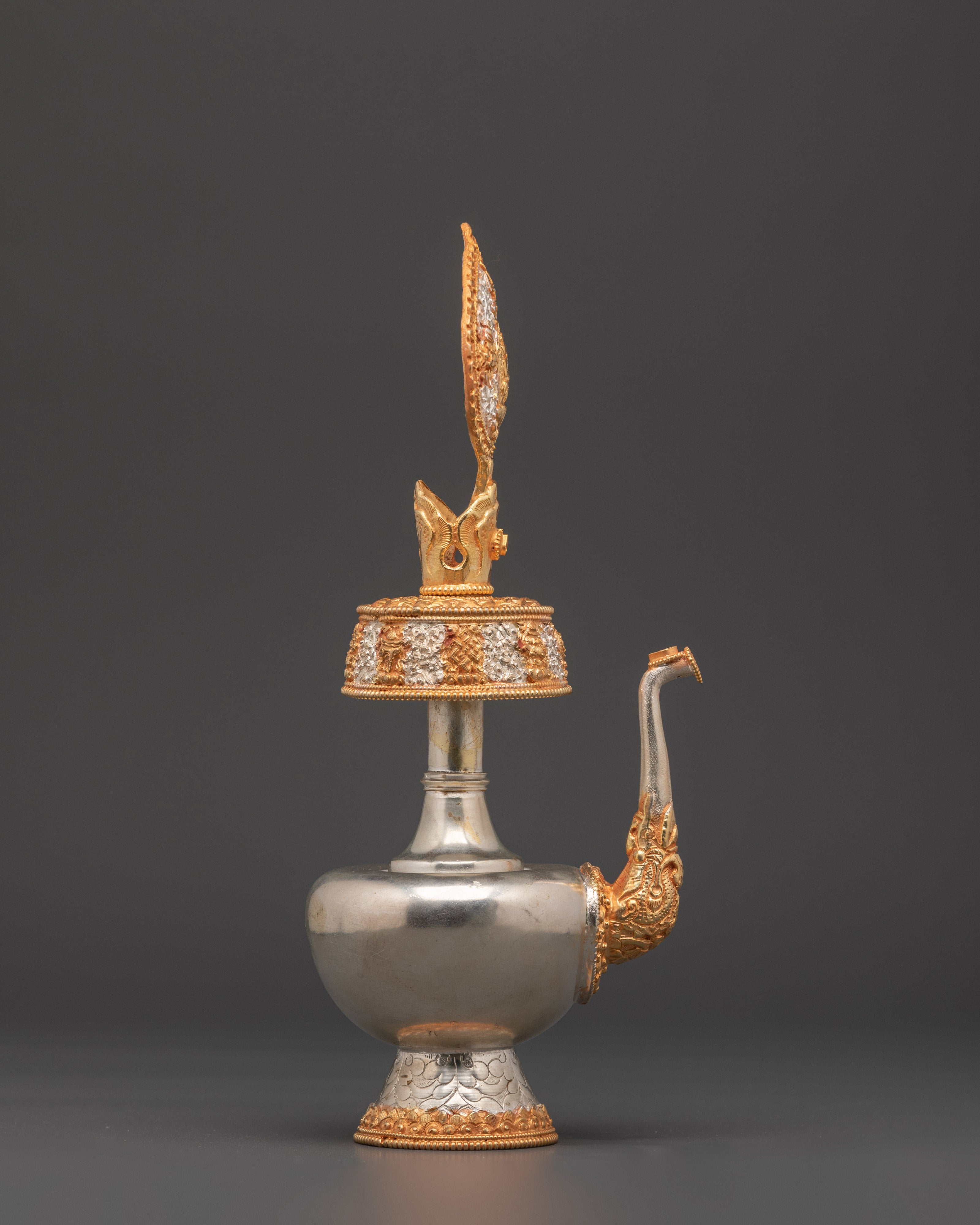Tibetan Bhumba Ritual Offering Vase | Gold & Silver Plated Ritual Altar Vase