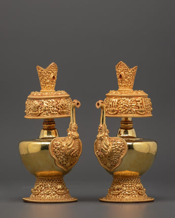 Large Gold-Plated Tibetan Bhumba Ritual Set