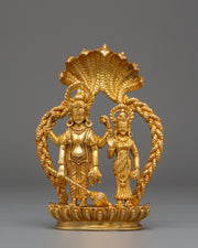 Bishnu and Laxmi Statue | Gold-Plated Copper Hindu Deity Art
