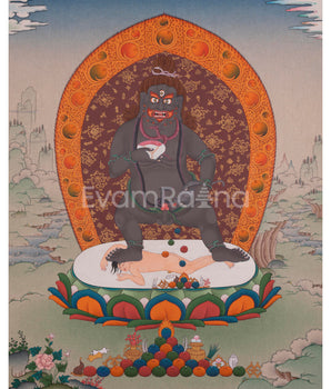 Traditional Black Dzambhala Thangka Print | Print on Cotton Canvas | Wall Decor