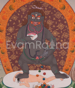 Traditional Black Dzambhala Thangka Print | Print on Cotton Canvas | Wall Decor