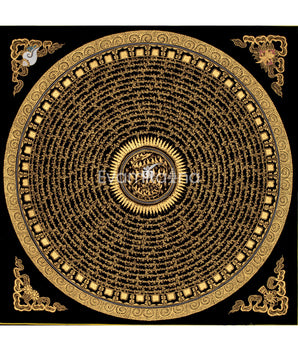 Black Gold Mantra Mandala Thangka