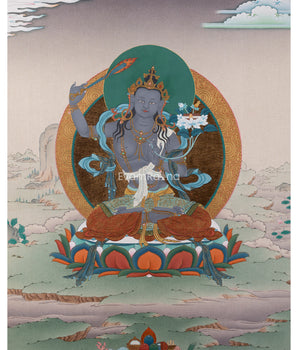 Black Manjushree Thangka Print