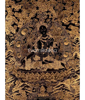 Black and Gold Style White Tara Thangka