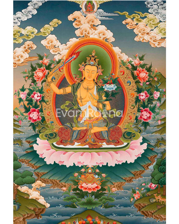 Boddhisattva Manjushri Original Thangka | Vajrayana Buddhism