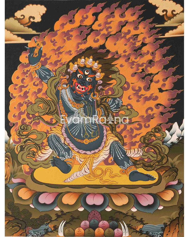 Small Size Vajrapani Thangka | Tantric Wrathful Bodhisattva Painting