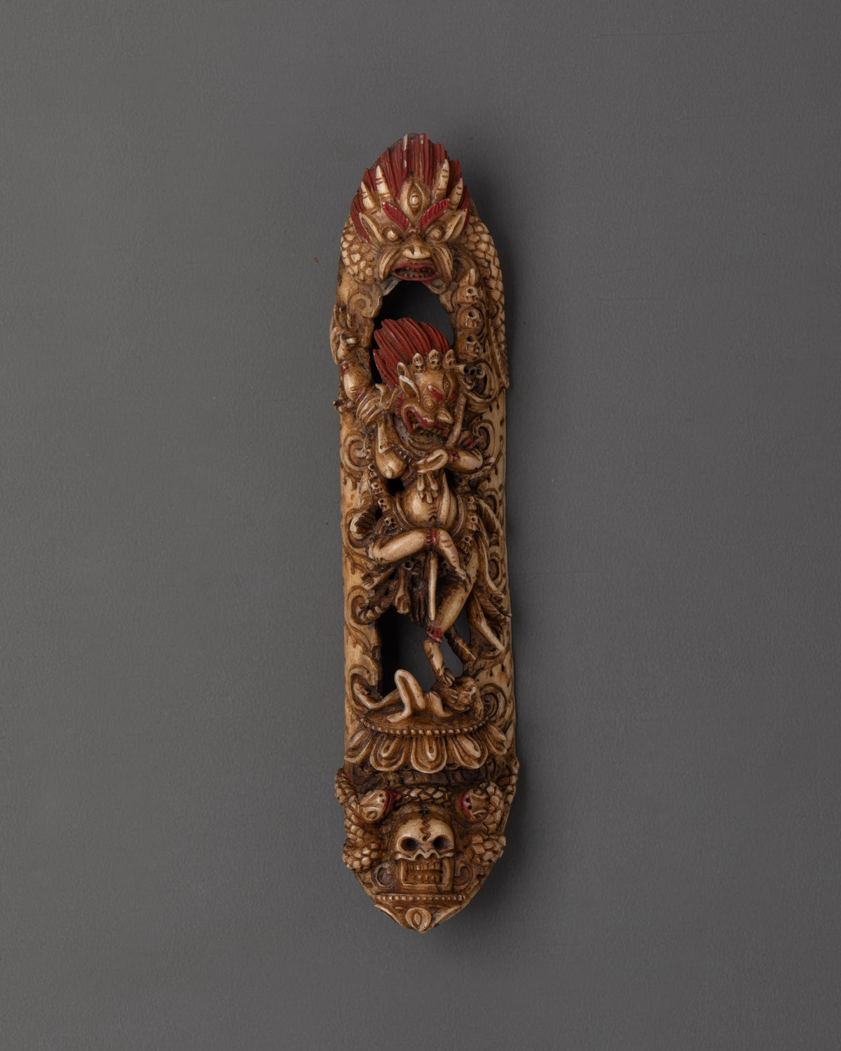 Simhamukha Buddhist Carved Plaque | Tibetan Bone Carving Artwork