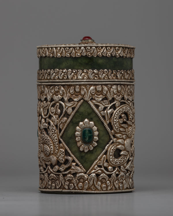 Tibetan Circular Box Decorated | Ideal for Spiritual Use or as a Unique Decorative Piece