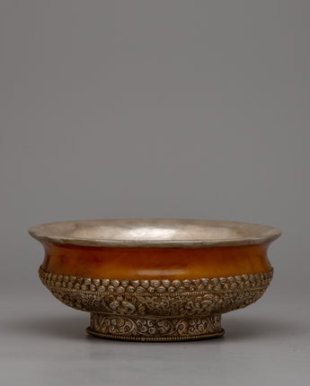 Silver Bowl with Yellow Jade