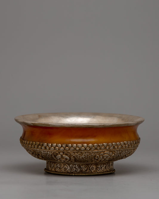 Silver Bowl with Yellow Jade