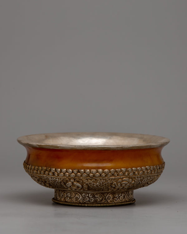 Silver Bowl with Yellow Jade