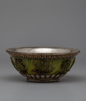 Tibetan Silver Jade Bowl