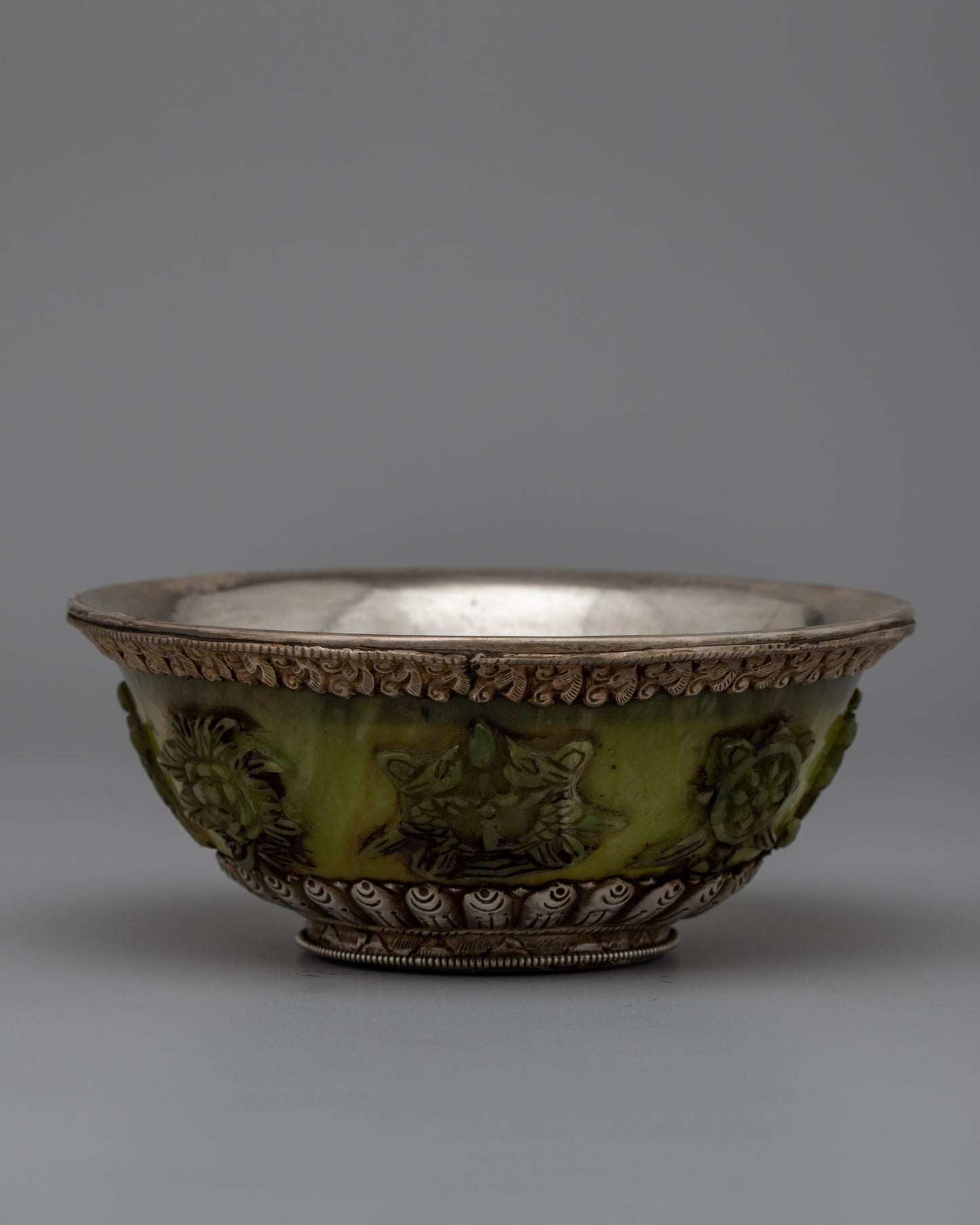 Tibetan Silver Jade Bowl