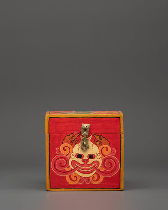 Tibetan box featuring a wrathful deity face