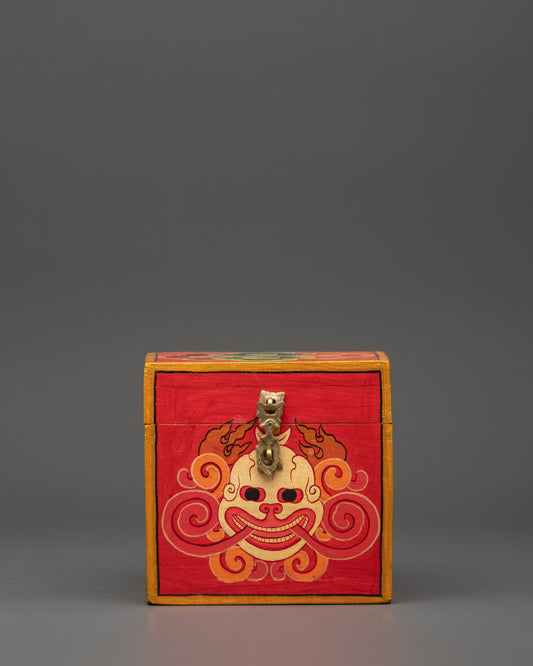 Tibetan box featuring a wrathful deity face