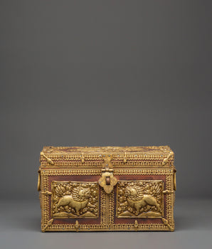 Tibetan Buddhist Box | Box with Guardian Lion Motifs