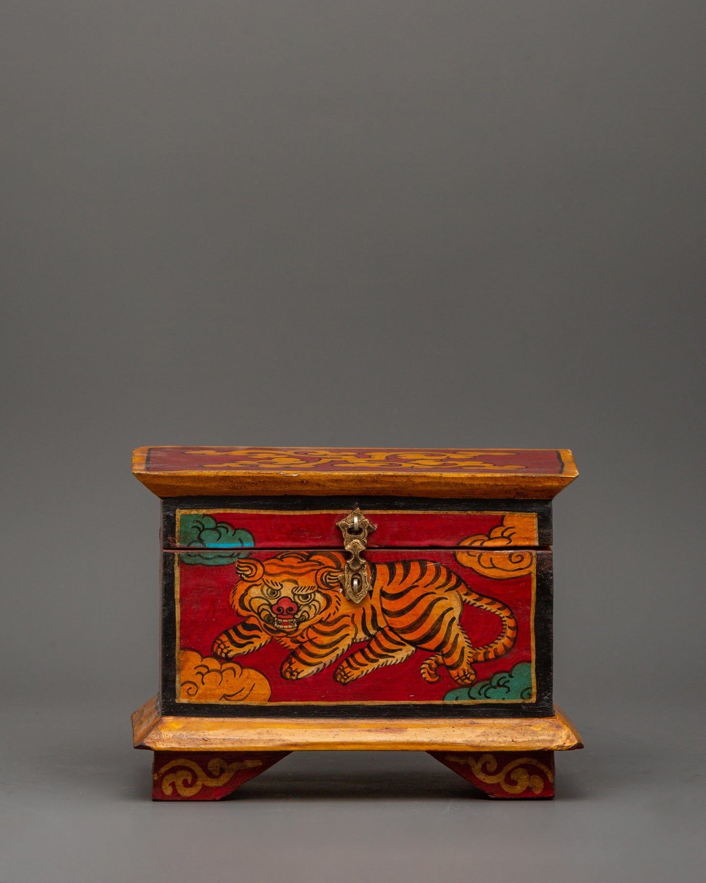 Hand-Painted Wooden Tiger Box