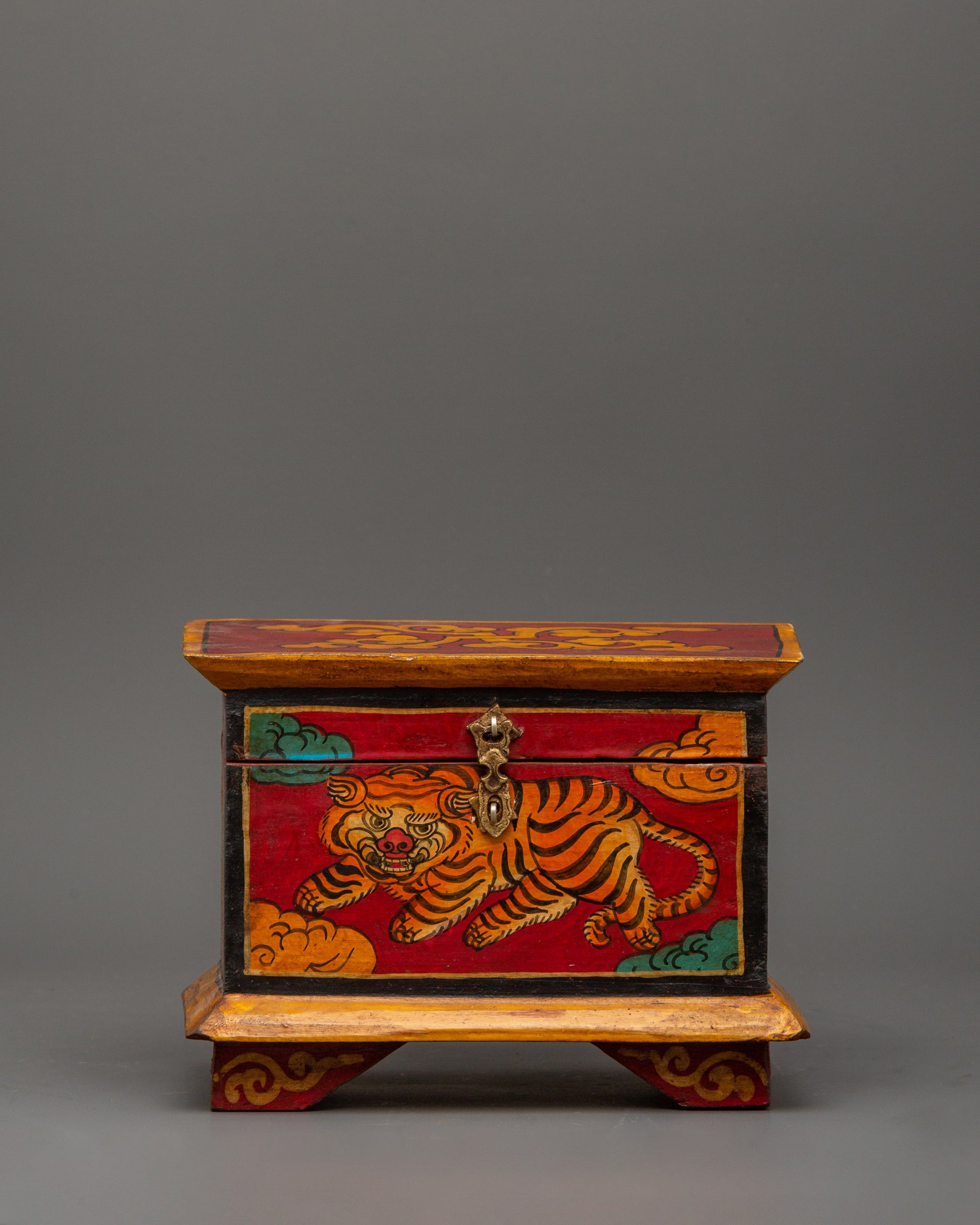 Hand-Painted Wooden Tiger Box