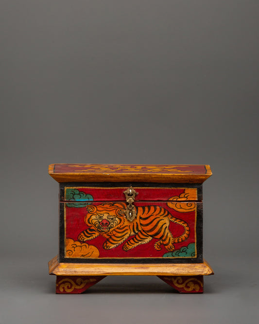 Hand-Painted Wooden Tiger Box