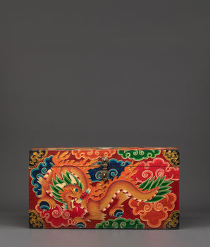 Tibetan Wooden Box with Dragon Art