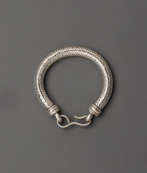 Tibetan Braided Silver Bracelet | Handmade Pure Silver Tribal Bangle