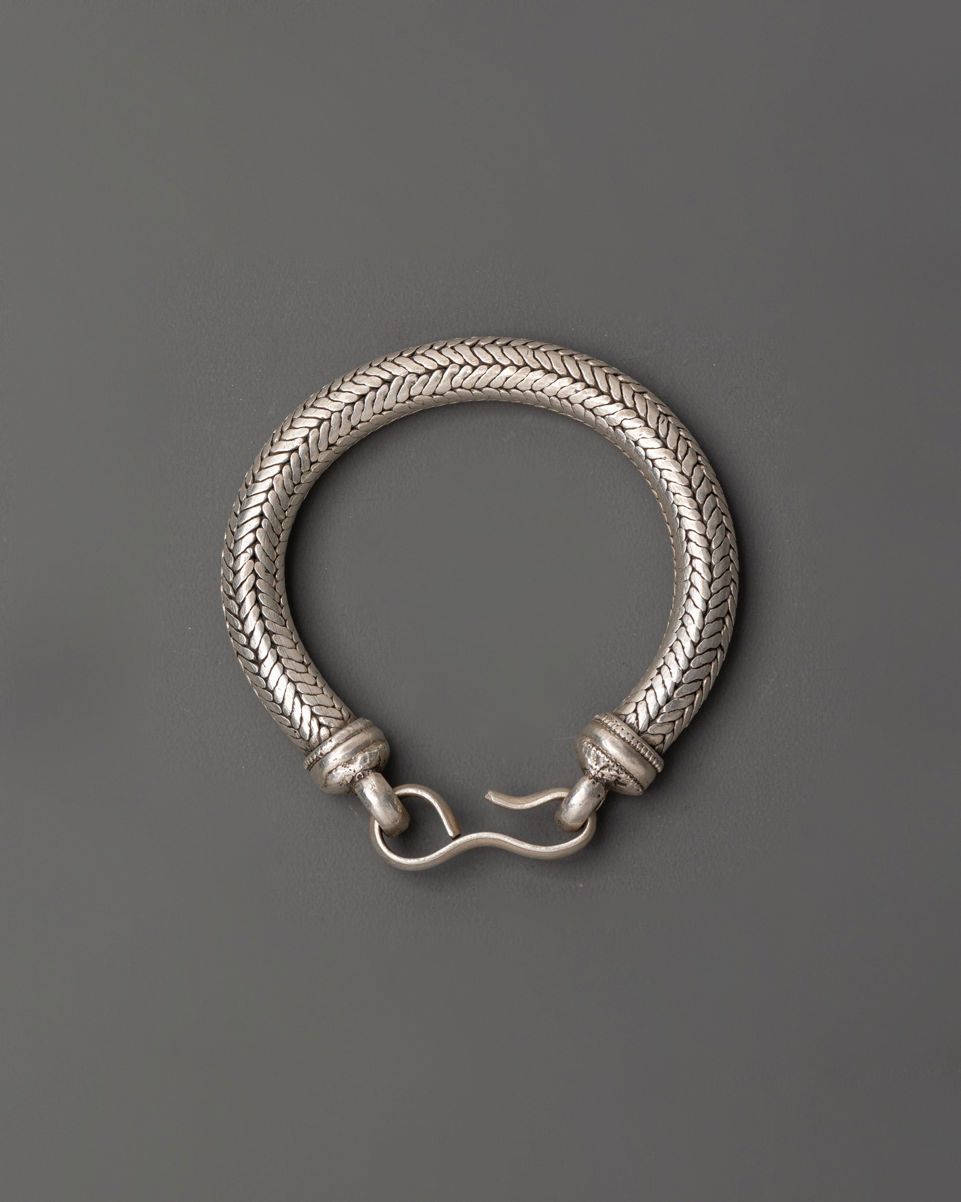 Tibetan Braided Silver Bracelet | Handmade Pure Silver Tribal Bangle