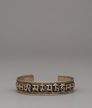 White Metal Buddhist Cuff
