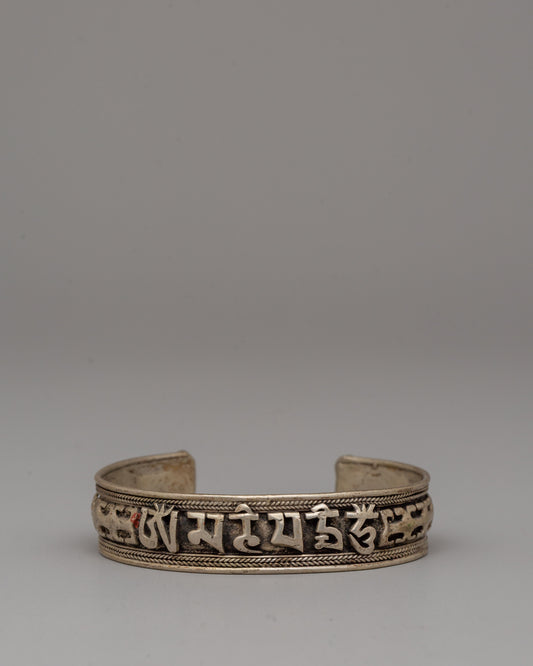 White Metal Buddhist Cuff