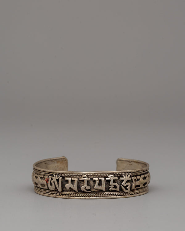 White Metal Buddhist Cuff