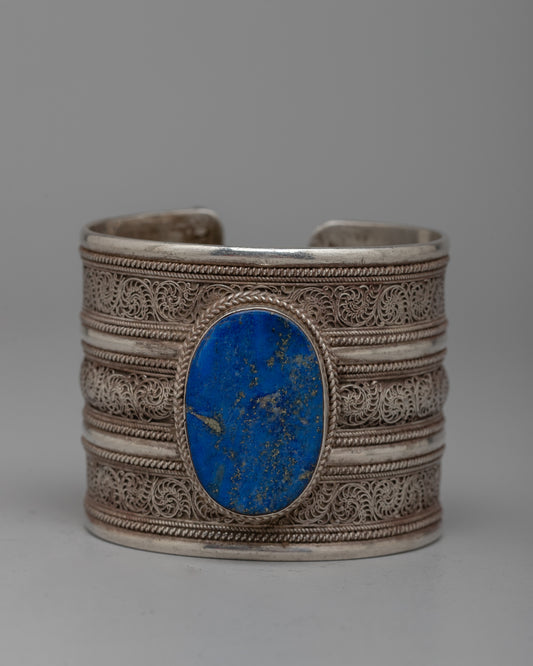 Silver Lapis Cuff Bracelet