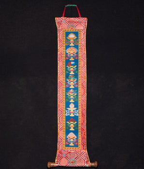 Tibetan Brocade with Eight Auspicious Symbols for Altars and Spiritual Spaces