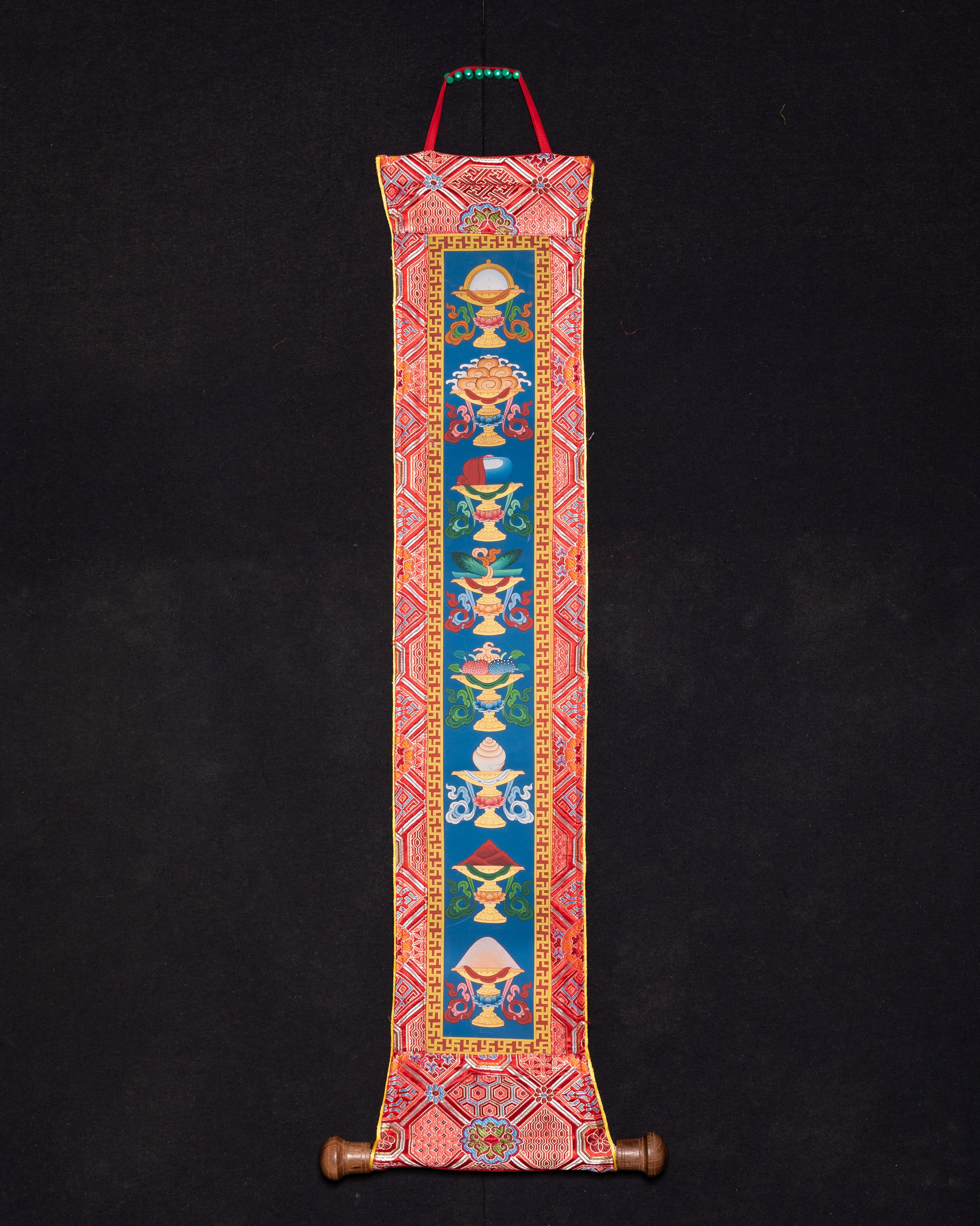 Tibetan Brocade with Eight Auspicious Symbols for Altars and Spiritual Spaces