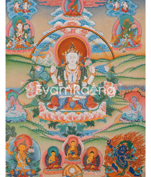 Brocade Chengrezig Thanka