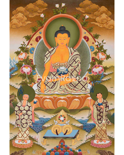 White Tara Thangka | Manjushri ,Green Tara ,Shakyamuni Buddha |