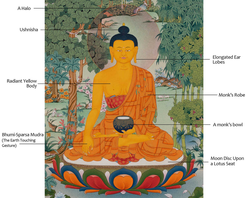 Meditating Shakyamuni Buddha in Jungle, Thangka Painting