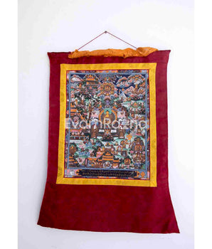 Vintage Buddha Life Story Thangka With Brocade