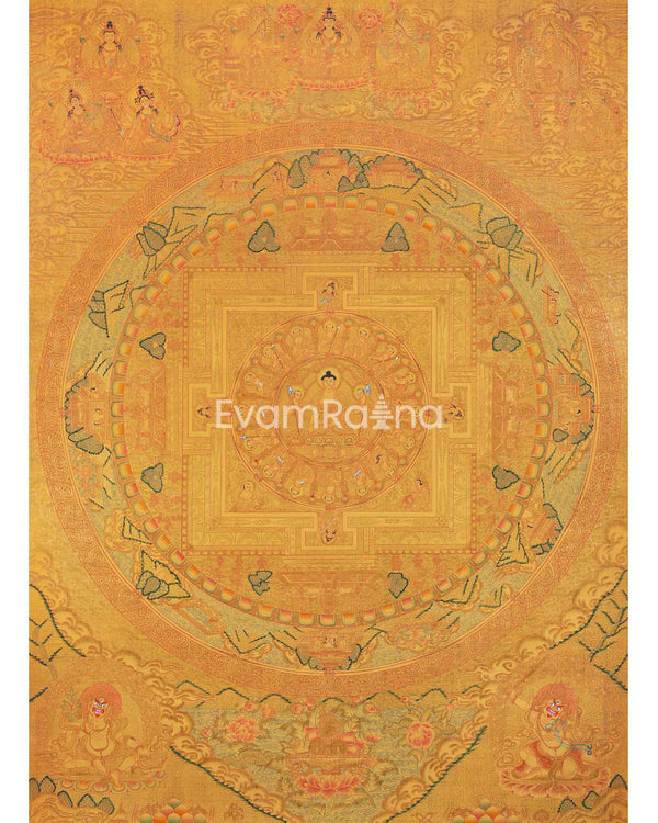 Shakyamuni Buddha Mandala Thangka with Pure 24k Golden Embellishment