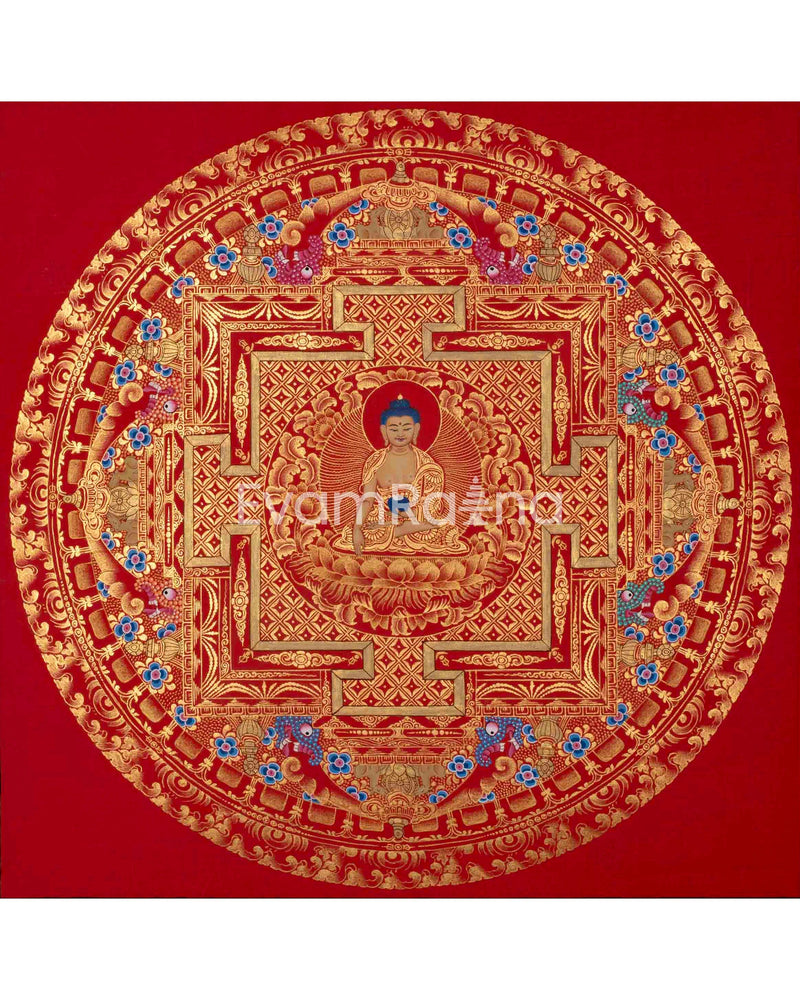 Shakyamuni Buddha, White Tara & Lokeshvara Mandala Thangka | Tibetan Buddhist Art