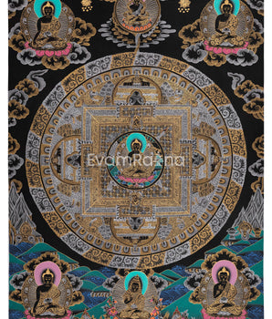 Black Silver and Gold Buddha Mandala