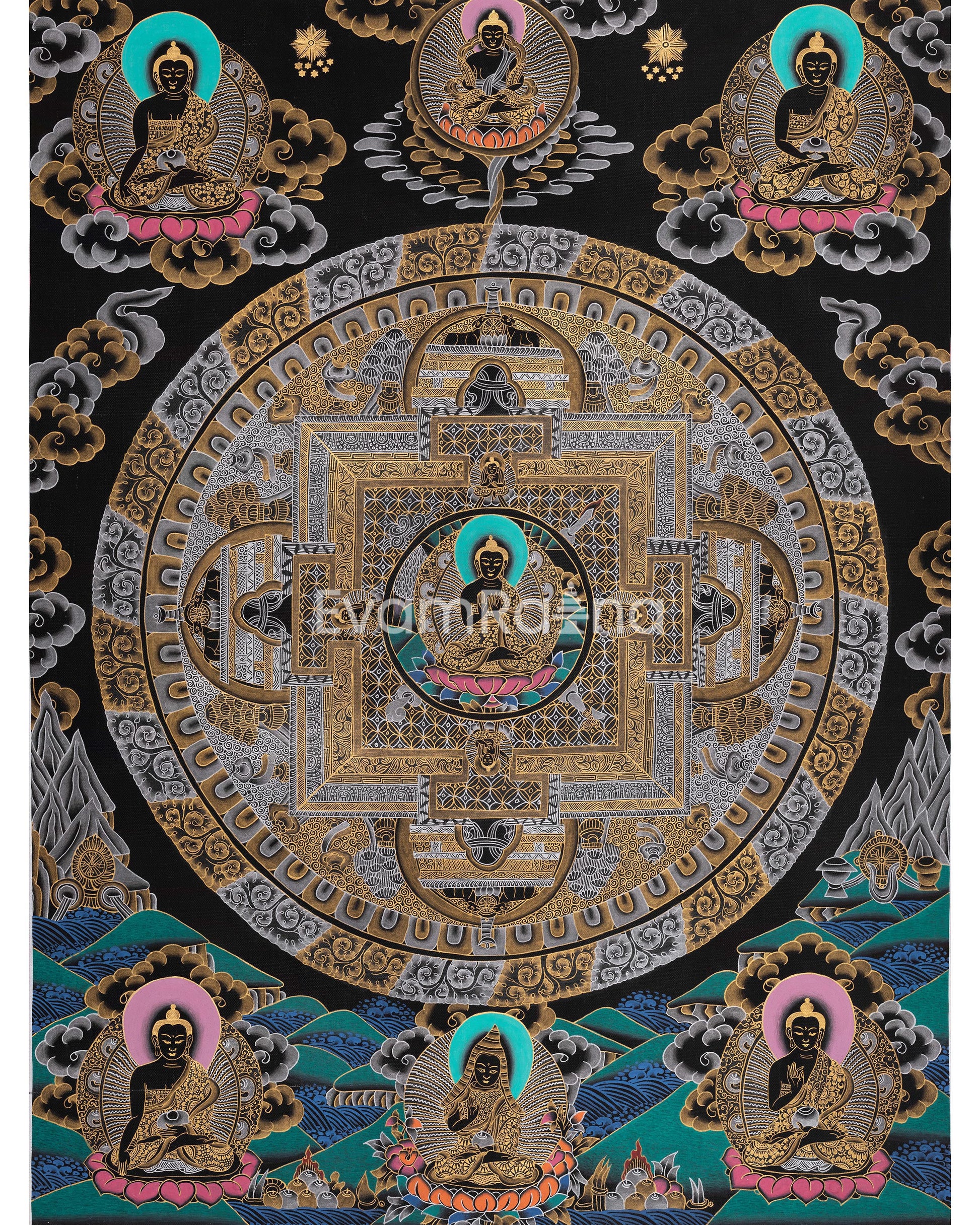 Black Silver and Gold Buddha Mandala 