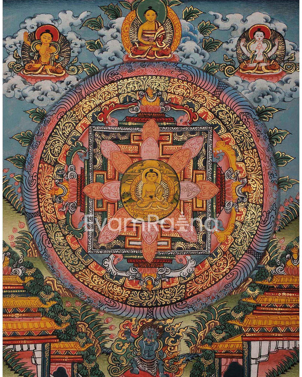 Buddha Mandala Thangka with Boddhisattavas | Himalayan Religious Painting