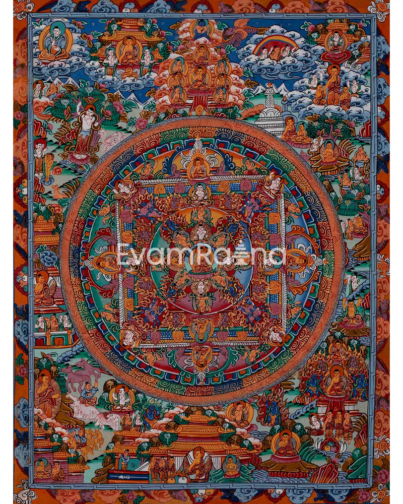 Tibetan Triple Wheel Buddha Mandala Thangka | Religious & Spirituality Art