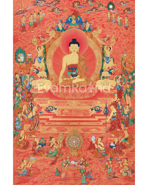 Siddhartha Gautama Buddha Thangka | The Enlightened One in Radiant Golden Splendor
