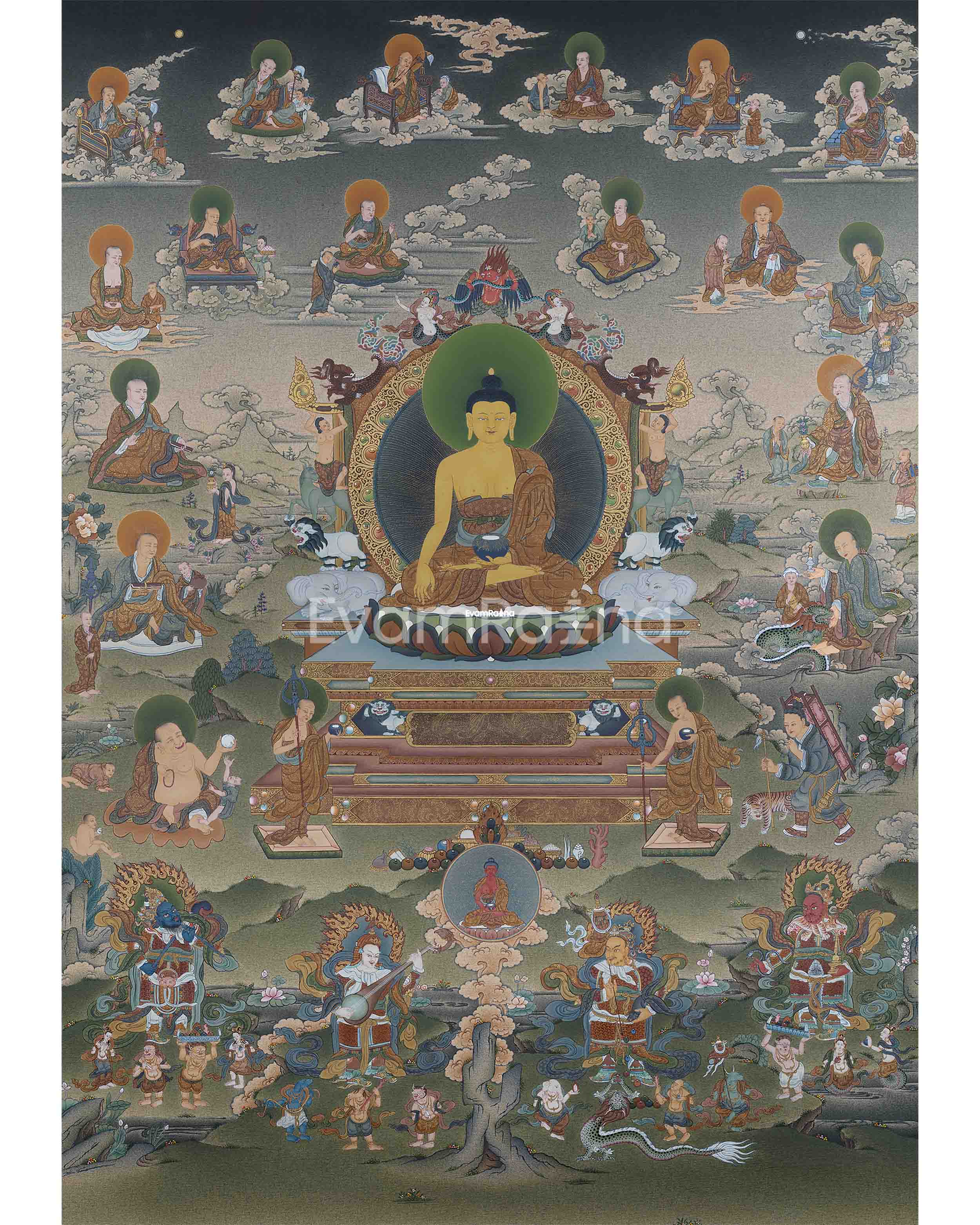 Buddha Shakyamuni -16 Arhat Thangka Print, Tibetan Thangka Print, Digital Print