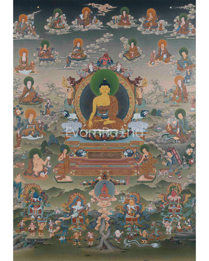 Buddha Shakyamuni -16 Arhat Thangka Print, Tibetan Thangka Print, Digital Print